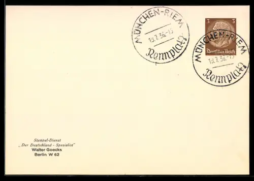 AK München-Riem, Stempel Rennplatz, Ganzsache