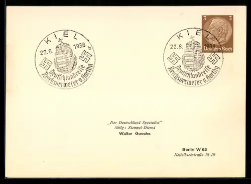 AK Kiel, Stempel Deutschlandreise Reichsverweser v. Horthy, Ganzsache