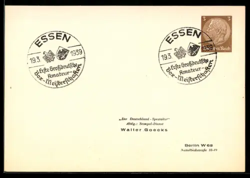 AK Essen, Stempel Erste Grossdeutsche Amateur-Box-Meisterschaften, Ganzsache