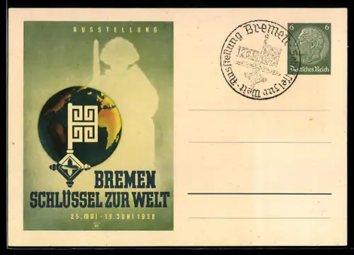 AK Bremen, Ausstellung Schlüssel zur Welt 1938, Ganzsache, Sonderstempel