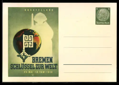 AK Bremen, Ausstellung Schlüssel zur Welt 1938, Ganzsache