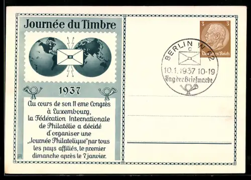 AK Berlin, Tag der Briefmarke 1937, Journee du Timbre 1937, Ganzsache