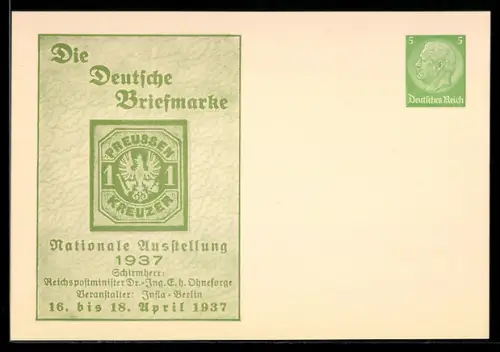 AK Berlin, Nationale Ausstellung Die Deutsche Briefmarke 1937, Ganzsache