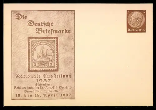 AK Berlin, Nationale Ausstellung Die Deutsche Briefmarke 1937, Veranstalter Infla-Berlin, Ganzsache