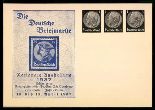 AK Berlin, Nationale Ausstellung Die Deutsche Briefmarke 1937, Briefmarke Deutsches Reich 25, Ganzsache
