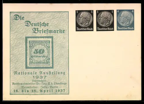 AK Berlin, Nationale Ausstellung Die Deutsche Briefmarke 1937, Ganzsache
