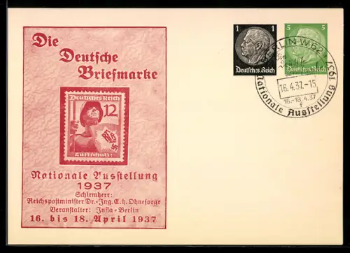 AK Berlin, Nationale Ausstellung Die Deutsche Briefmarke 1937, Sonderstempel, , Ganzsache