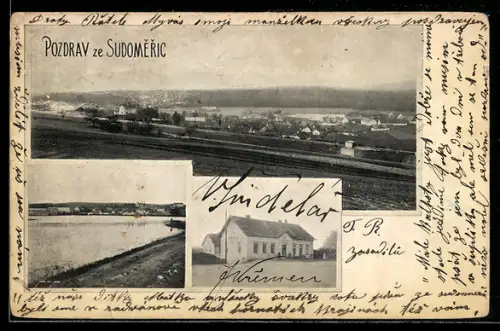 AK Sudomerice, Bahngleise mit Blick über den Ort