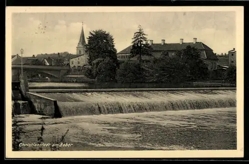 AK Christianstadt am Bober, Flusspartie im Ort