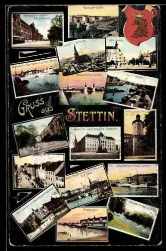 AK Stettin, Hansabrücke, Freihafen, Königstor