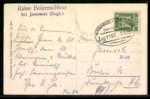 AK Jannowitz /Riesengebirge, Ruine Bolzenschloss