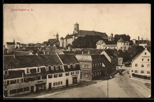 AK Dillingen a.D., Strassenpartie mit Fuhrwerk