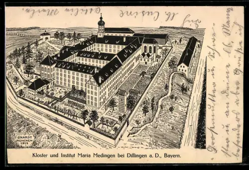 Künstler-AK Dillingen a. D., Kloster und Institut Maria Medingen