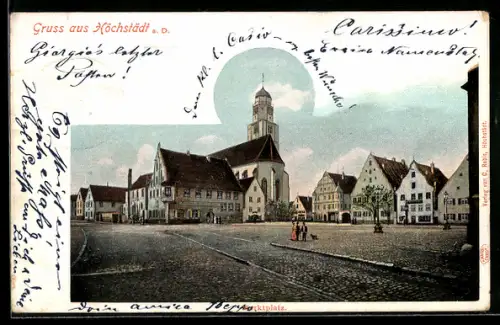 AK Höchstädt a. D., Marktplatz mit Kirche