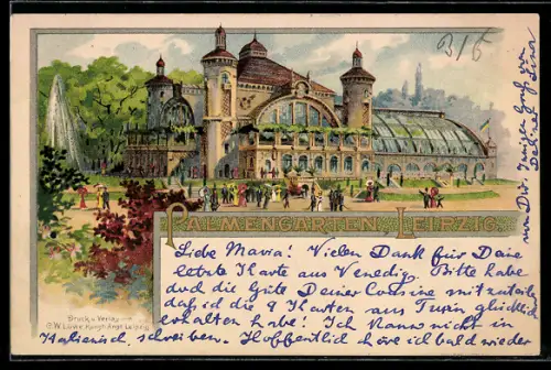 Lithographie Leipzig, Gesellschaftshaus im Palmengarten