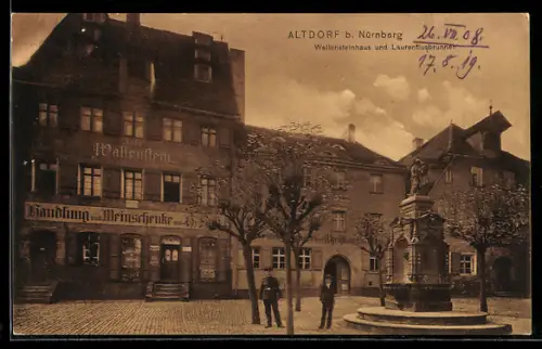 AK Altdorf b. Nürnberg, Wallensteinhaus und Laurentiusbrunnen, Aussenansicht