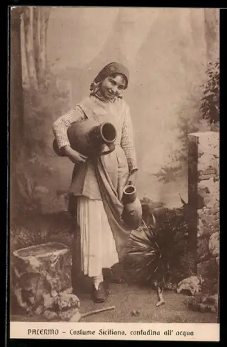 AK Palermo, Costume Siciliano, contadina all` acqua