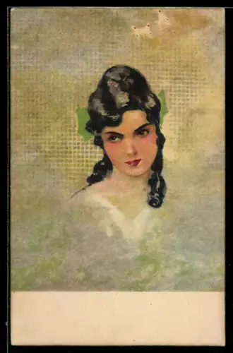 AK Elegante Dame mit Schleife im Haar, Art Deco