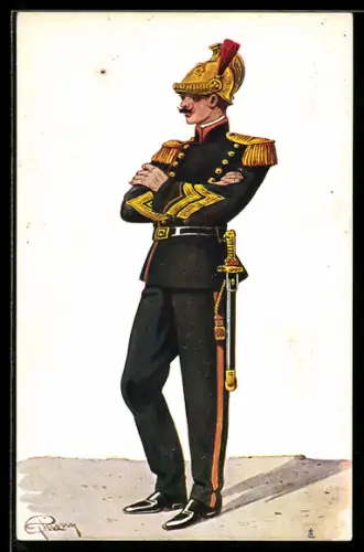 Künstler-AK Feuerwehrmann in seiner Uniform