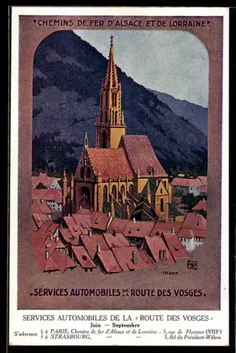 Künstler-AK Chemins de Fer d`Alsace et de Lorraine, Services Automobiles de la Route des Vosges