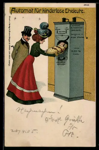 Künstler-AK Bruno Bürger & Ottillie Nr. 6826: Baby-Automat für kinderlose Ehepaare