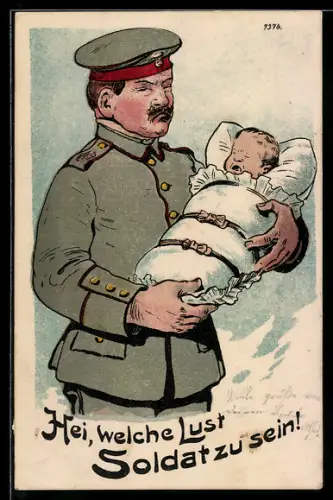 Künstler-AK Bruno Bürger & Ottillie Nr. 7376: Soldat hält weinendes Baby im Arm