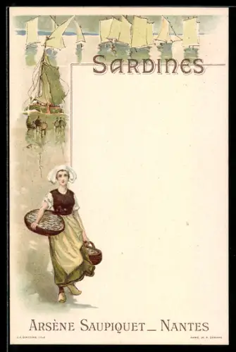 AK Nantes, Arsene Saupiquet, Sardines, Frau bringt Sardinen zum Markt