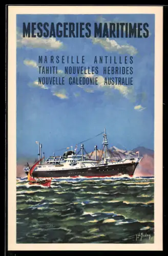 Künstler-AK Messageries Maritimes, Nouvelle Caledonie, Passagierschiff in voller Fahrt