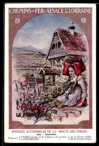 AK Chemins de Fer d`Alsace et de Lorraine, L`Alsace, La Montagne, Frau in Tracht, Tourismus