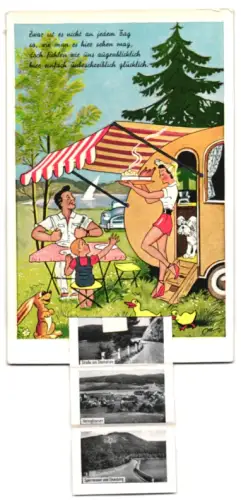 Leporello-AK Diemelsee, Diemeltalsperre, Sperrmauer, Ausgleichsweiher, Heringhausen, Familie beim Camping