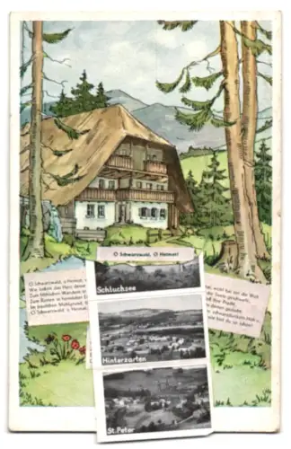 Leporello-AK Titisee /Schwarzwald, Ravenna-Viadukt, Höllental, Feldbergturm, Schluchsee, Schwarzwaldhaus