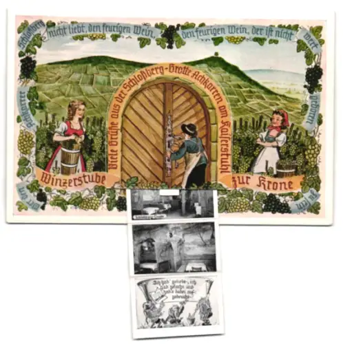 Leporello-AK Achkarren /Kaiserstuhl, Gasthaus Winzerstube zur Krone mit Schlossberg-Grotte