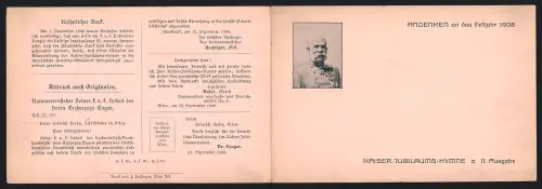Klapp-AK Kaiser Franz Josef I. von Österreich, Porträt in Uniform, Andenken an das Festjahr 1908, Huldigung