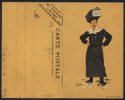 Klapp-Künstler-AK sign. Sem: Paris, Huitres Prunier, 9, rue Duphot, Tout ce qui vient de la Mer, Service de Ville