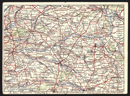Klapp-AK Landkarte der Front, 1. Weltkrieg, mit den Ortschaften Neufchatel, Charlons-s.-Marne