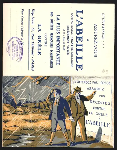 Klapp-AK Paris, Assurance L`Abeille, 57, Rue Taibout, Assurance contre la Grèle, Versicherung, Reklame