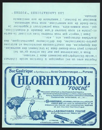Klapp-AK Paris, Laboratoires Fouché, 84, Rue de Rochechouart, Medicament Chlorhydrol Fouché, Reklame