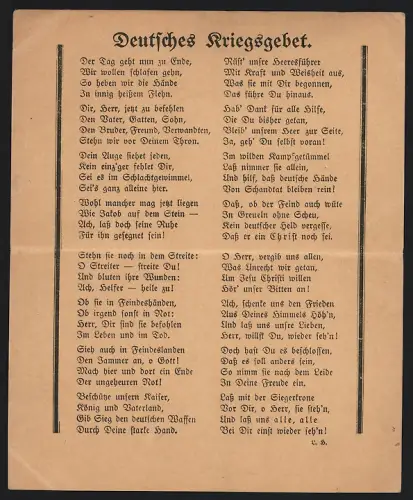 Klapp-AK Deutsches Kriegsgebet, Propaganda