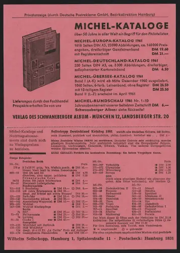 Klapp-AK Hamburg, Firma Wilhelm Sellschopp, Spitalerstrasse 11, Reklame für Michel-Kataloge, Postgeschichte