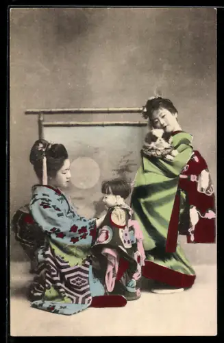 AK Geishas mit Kind und Hund