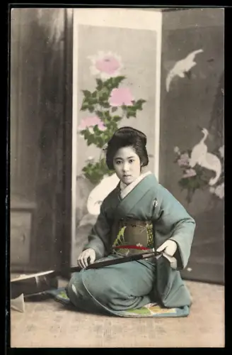 AK Geisha mit Shamisen