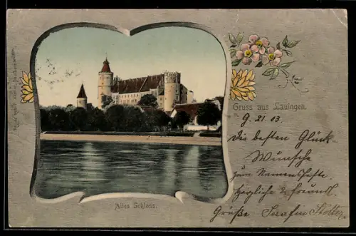 Grusskarten-AK Lauingen, Altes Schloss, Passepartout