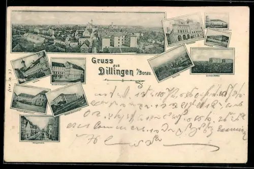 Grusskarten-AK Dillingen a. Donau, Neue Kaserne, Lyceum, Bahnhof