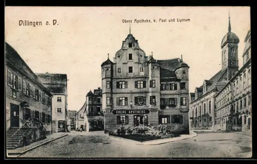 AK Dillingen a. D., Obere Apotheke, k. Post und Lyceum