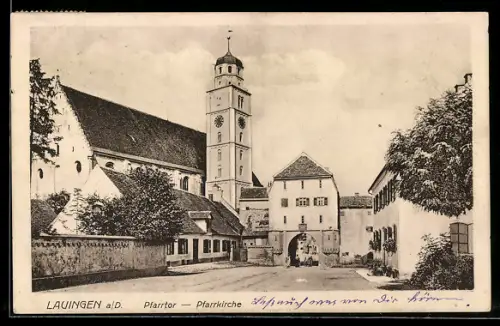 AK Lauingen a. D., Pfarrkirche und Pfarrtor