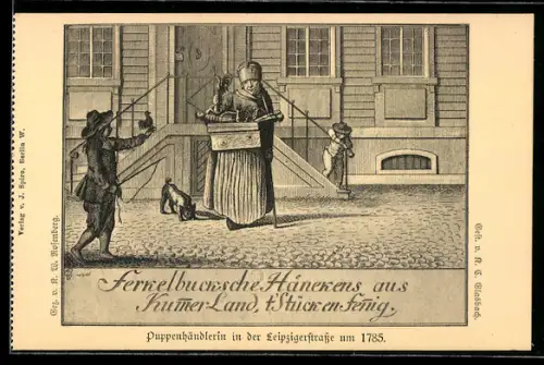 Künstler-AK Berlin, Puppenhändlerin in der Leipziger Strasse um 1785