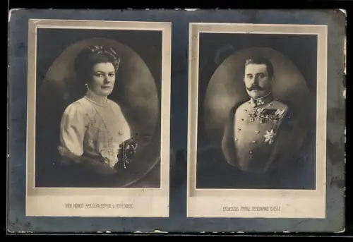 AK Erzherzog Franz Ferdinand d`Este in Uniform mit Herzogin Sophie von Hohenberg, Porträts