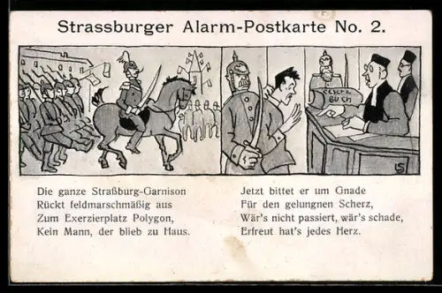 Künstler-AK Aschermittwochs-Parade, Strassburger Alarm-Postkarte No. 2