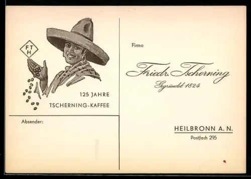 AK Heilbronn A. N., 125 Jahre Tscherning-Kaffee, Firma Friedr. Tscherning