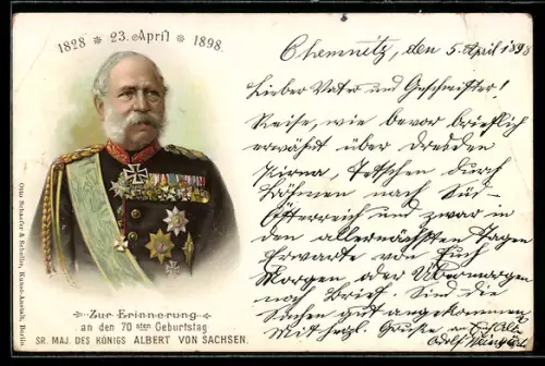 AK Portrait König Albert von Sachsen in Paradeuniform zu seinem 70. Geburtstag